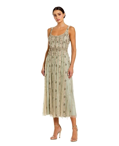 Mac Duggal Petite Embellished Scoop Neck Mesh Midi Dress