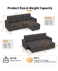 gaomon Couches for Living Room Shaped Sectional Sleeper Sofa with Pull Out Bed, Comfy Sofa Bed with Charging Ports and Storage Armrests