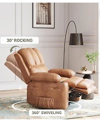 gaomon 22" Rocker Recliner Chair, Lazy Boy Recliner Chair with 1.5X Sponge Filling, Pu Leather Swivel Recliner with Side Pockets and Cup Holders
