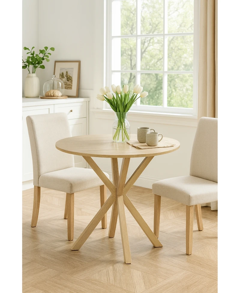 Gouun 36 in Round Wood Dining Table with Intersecting Pedestal Base