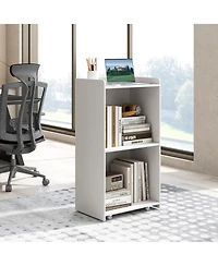 Gouun Rolling Podium Stand with 2 Shelves and Lockable Wheels, 22.5 x 14.5 x 41