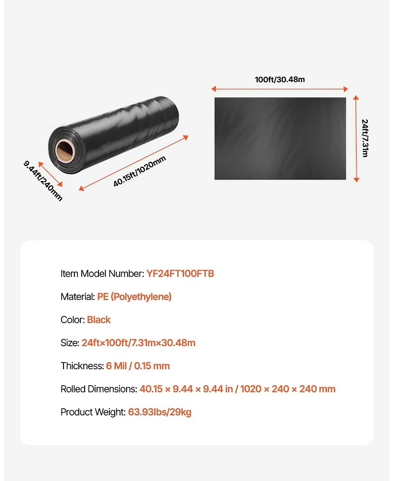 Sugift 24' x 100' Plastic Sheeting, 6 Mil Thick, for Crawl Space and Multi-Purpose Use