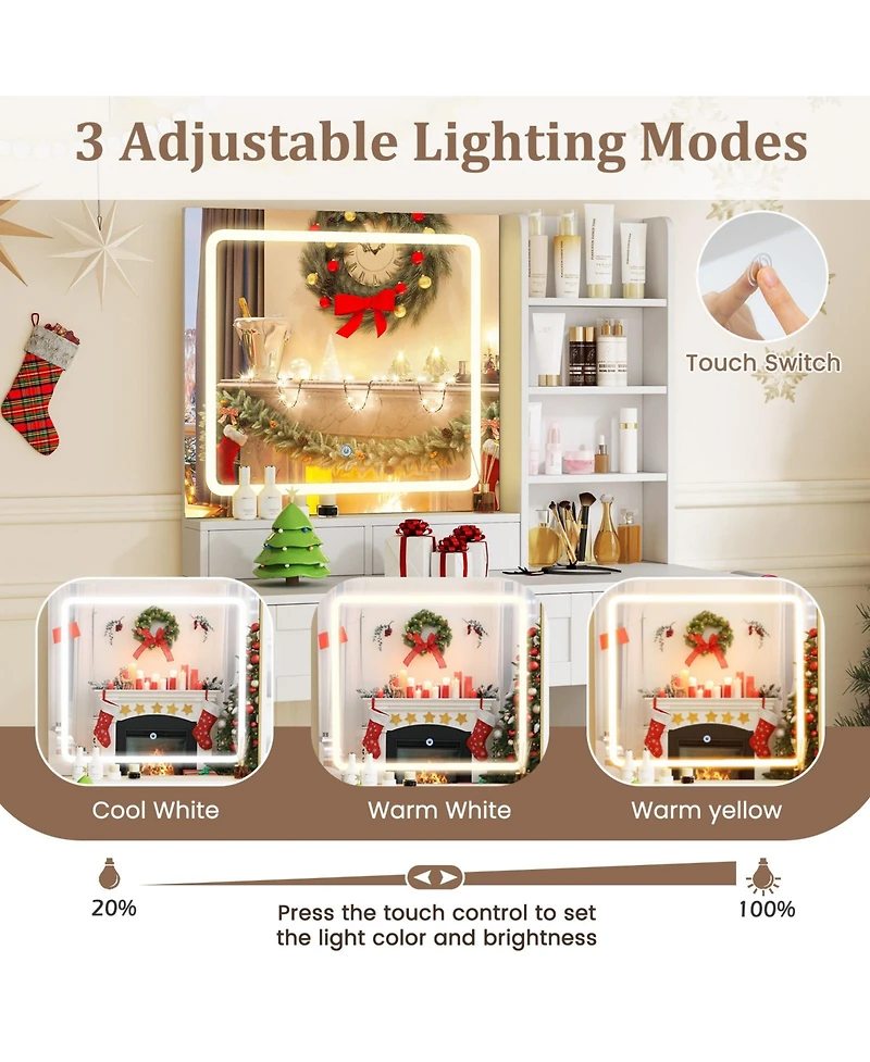 Sugift Vanity Set with Mirror and 3 Lighting Modes and Adjustable Brightness