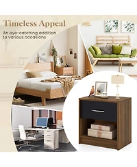 Sugift Bedside Table Nightstand with Drawer and Open Storage Shelf