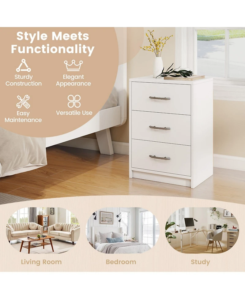 Sugift 3 Drawer Nightstand with Storage for Living Room