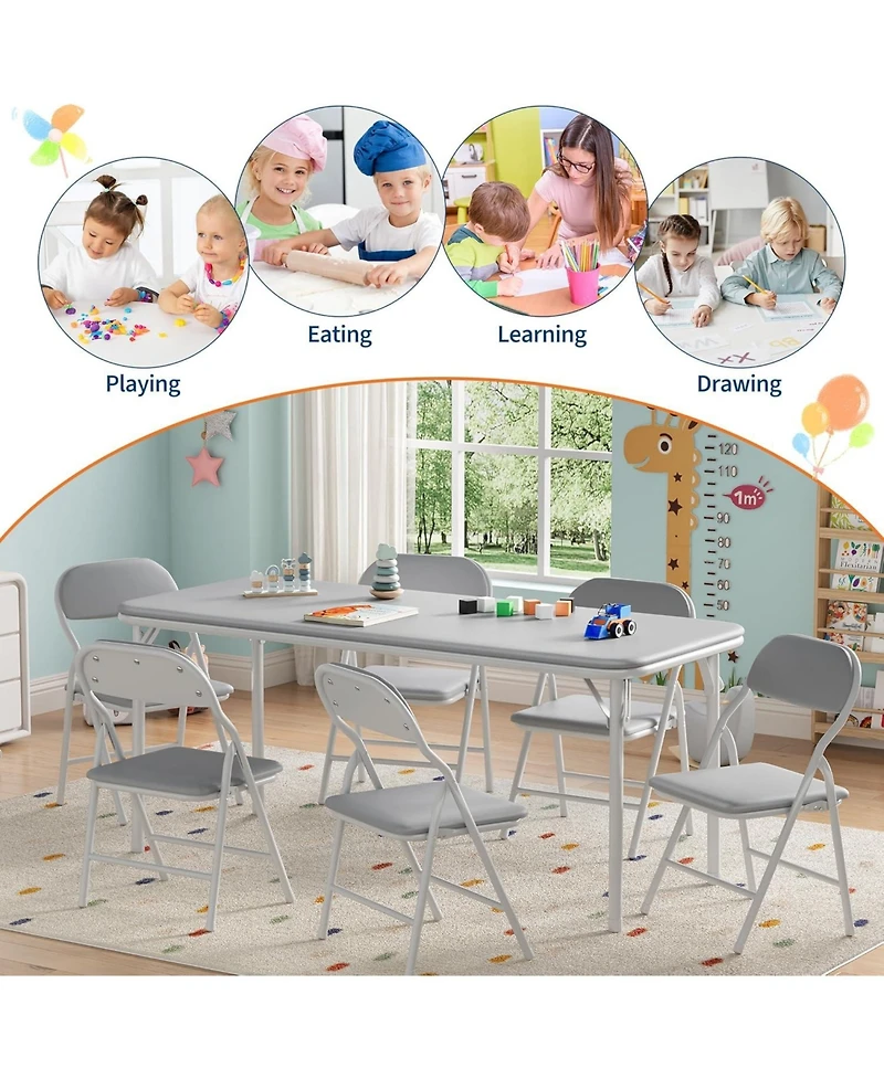 gaomon 7 Piece Boys Girls Folding Table and Chairs Set, Activity Table and Chairs Set for Dining Room,Daycare,Classrooms