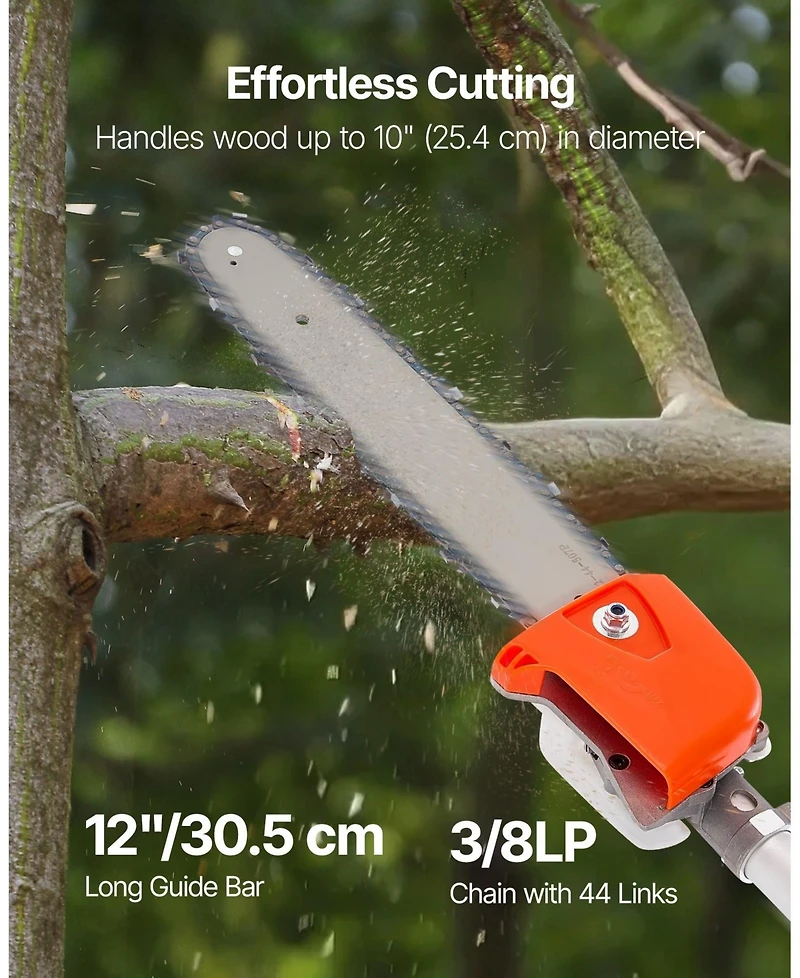 Sugift Gas Pole Saw, 25CC, 12" Cutting Bar, Extendable for Tree Trimming, Pruning