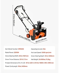 Sugift Electric Snow Blower, 20 inch, 15A Corded Snow Thrower with Led Headlights