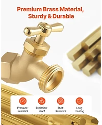 Sugift Hose Bibb, Brass Outdoor Water Faucet, Multi-Turn Garden Valve, 1/2" Fip x 3/4" Mht
