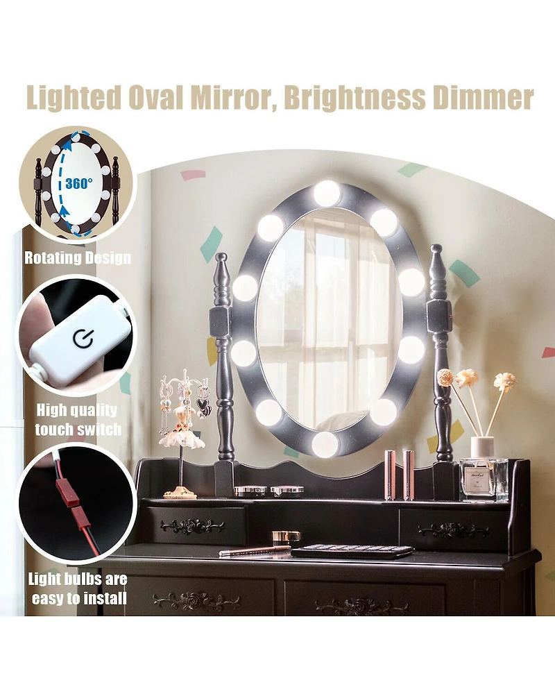 Sugift Makeup Dressing Table with Touch Switch Lighted Mirror and Cushioned Stool
