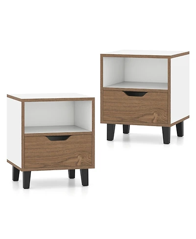 Sugift Nightstand Set of 2 with Drawer and Open Storage Shelf for Bedroom