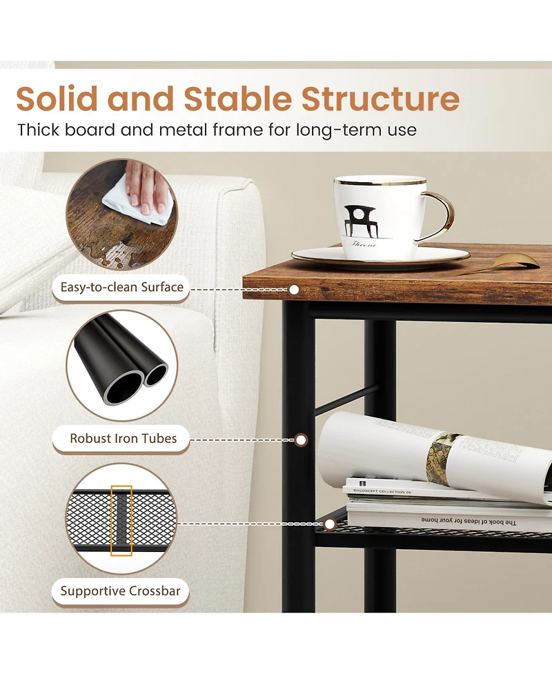 Sugift 3-Tier End Table Space-Saving Nightstand Industrial Bedside Table for Living Room Bedroom-Rustic
