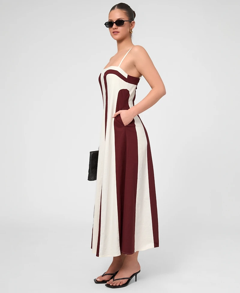Rachel Roy Women's Eleni Linen Stripe Square Neck Maxi Dress