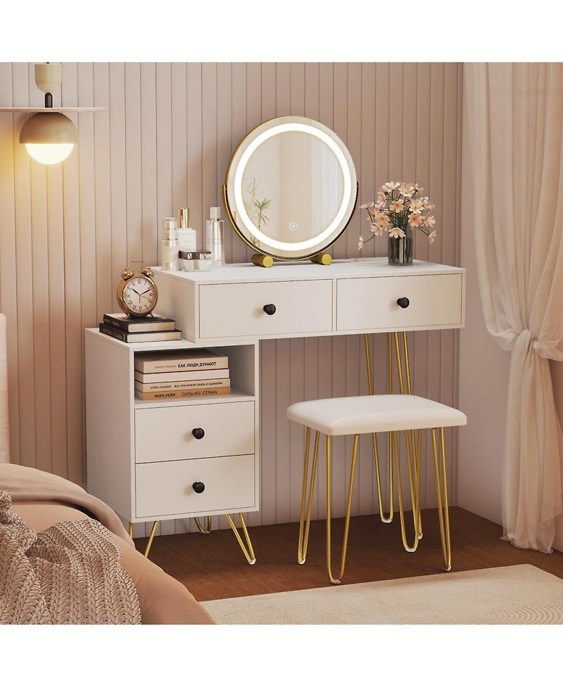 Sugift Modern Dressing Table with Storage Cabinet