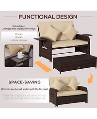 Outsunny Patio Loveseat Daybed w/ Storage, Footrest & Tables,
