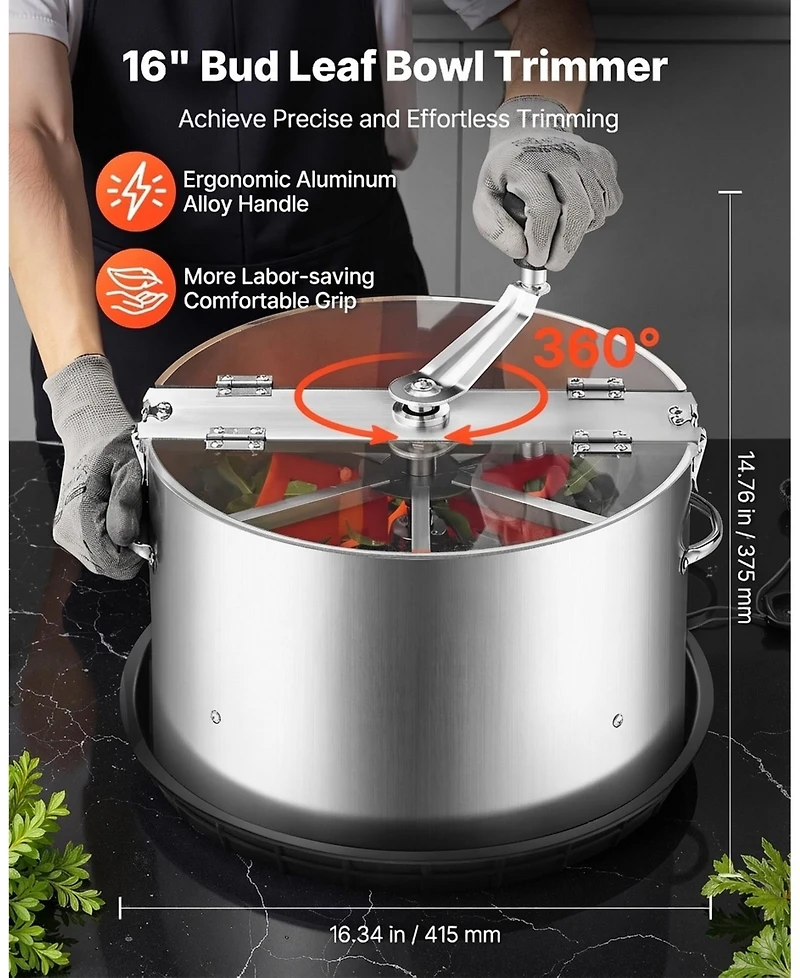 Sugift Manual Bud Leaf Trimmer, 16 in Reaper Bowl with Stainless Steel Blades for Plants