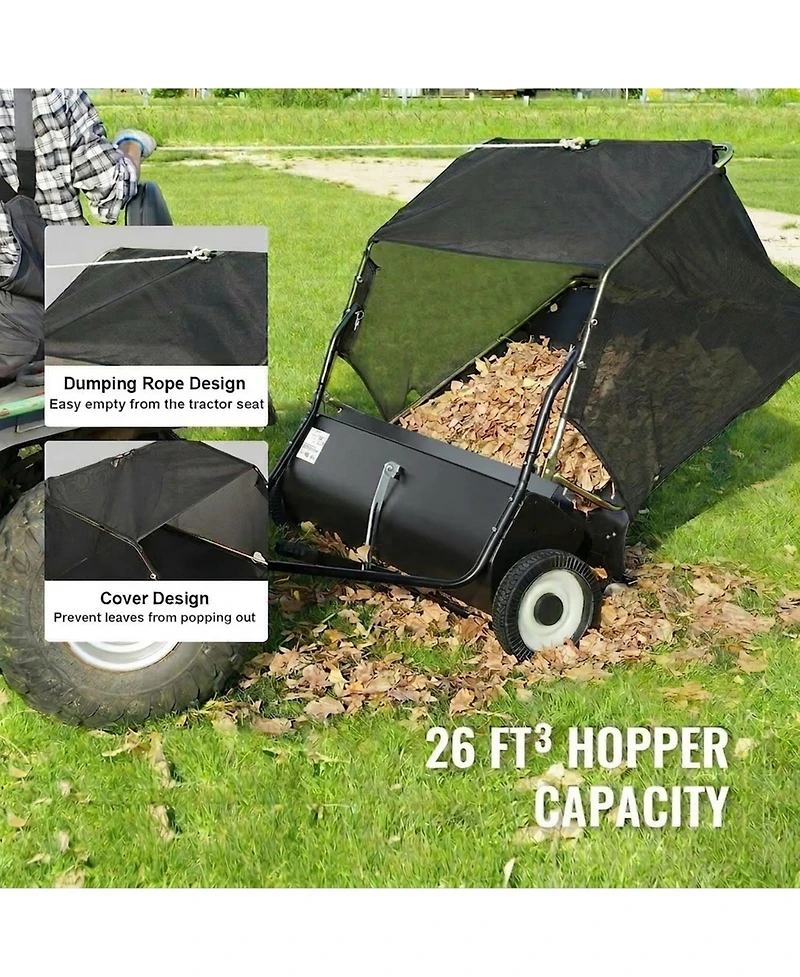 Sugift Tow Behind Lawn Sweeper, 50 in, 26 cu. ft Capacity, Adjustable Sweeping Height