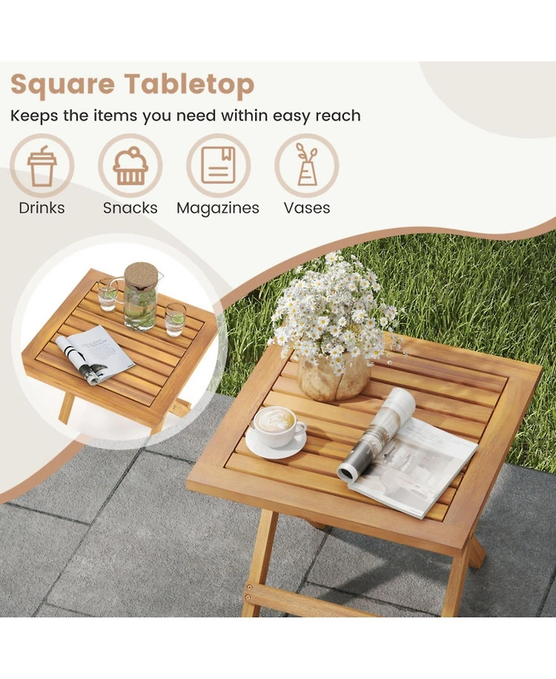 Gouun Portable Folding Acacia Wood Patio Side Table Set of 2