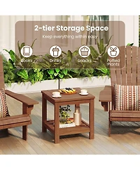 Gouun 2-Tier Solid Wood Patio Side Table with Storage Shelf