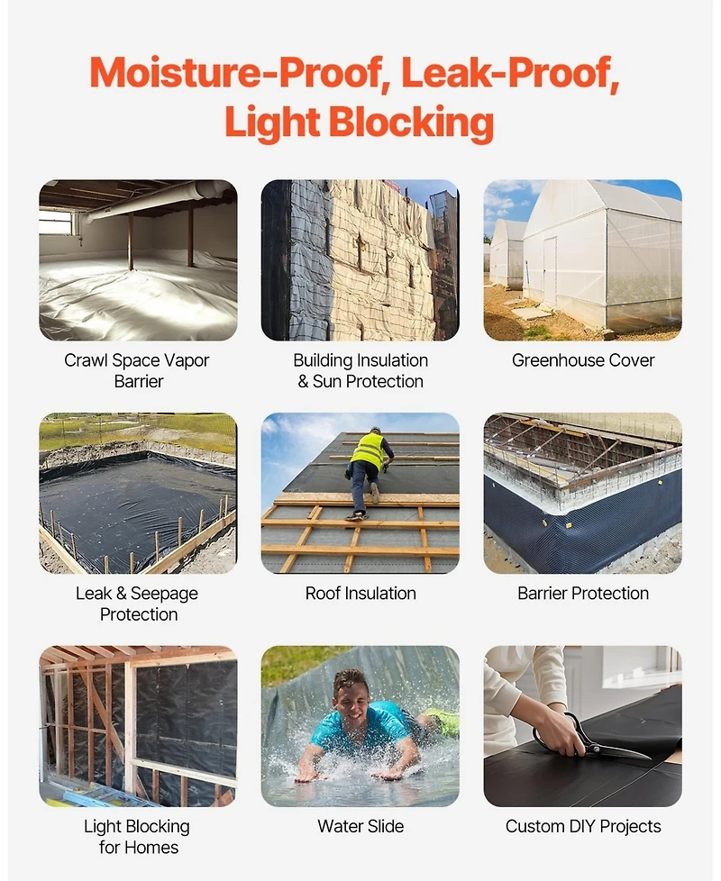 Sugift 10 Mil Plastic Sheeting, 10' x 100', Heavy Duty for Vapor Barrier and Drop Cloth