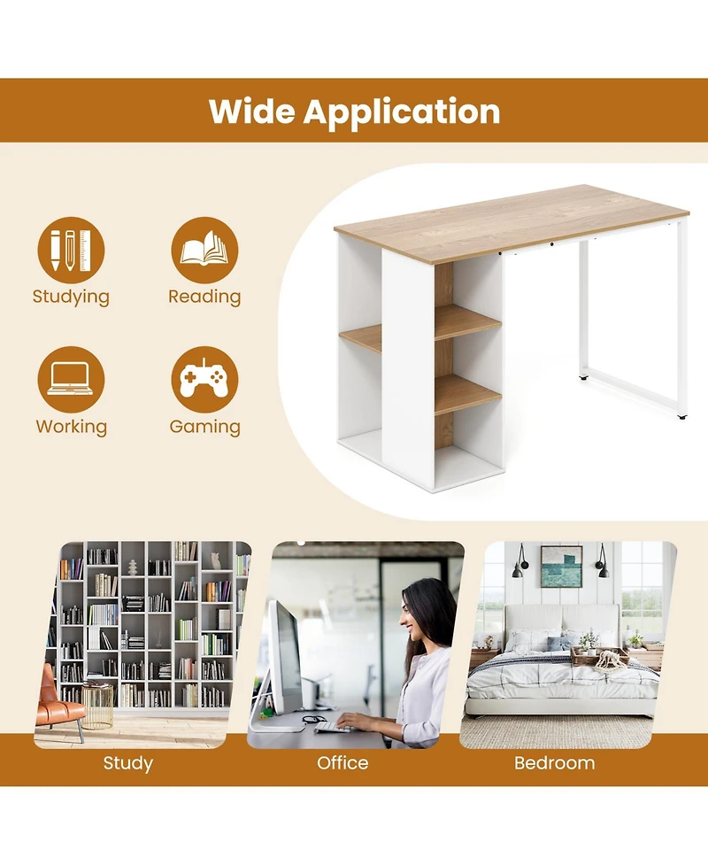 Sugift 45 in Computer Desk with Five Storage Compartments and Metal Frame