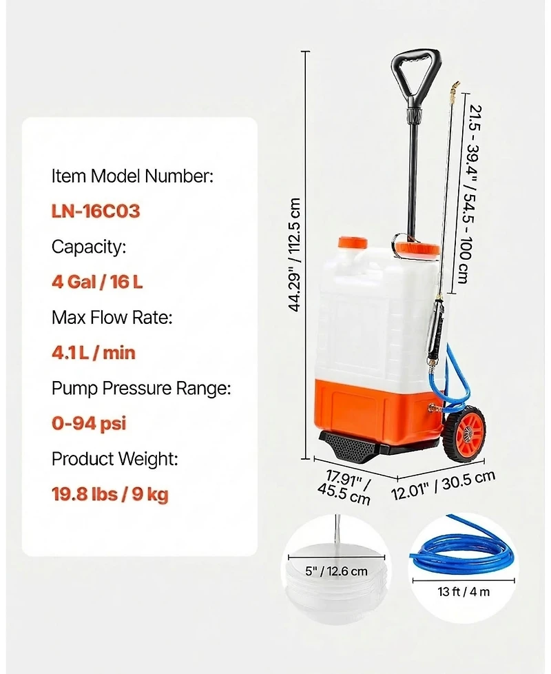 Sugift Battery Powered Backpack Sprayer, 4 Gallon Tank, 8 Nozzles, Adjustable Pressure