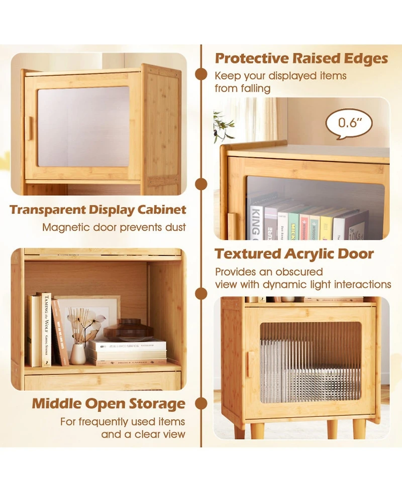 Gouun 3-Cube Bamboo Storage Cabinet with Acrylic Doors