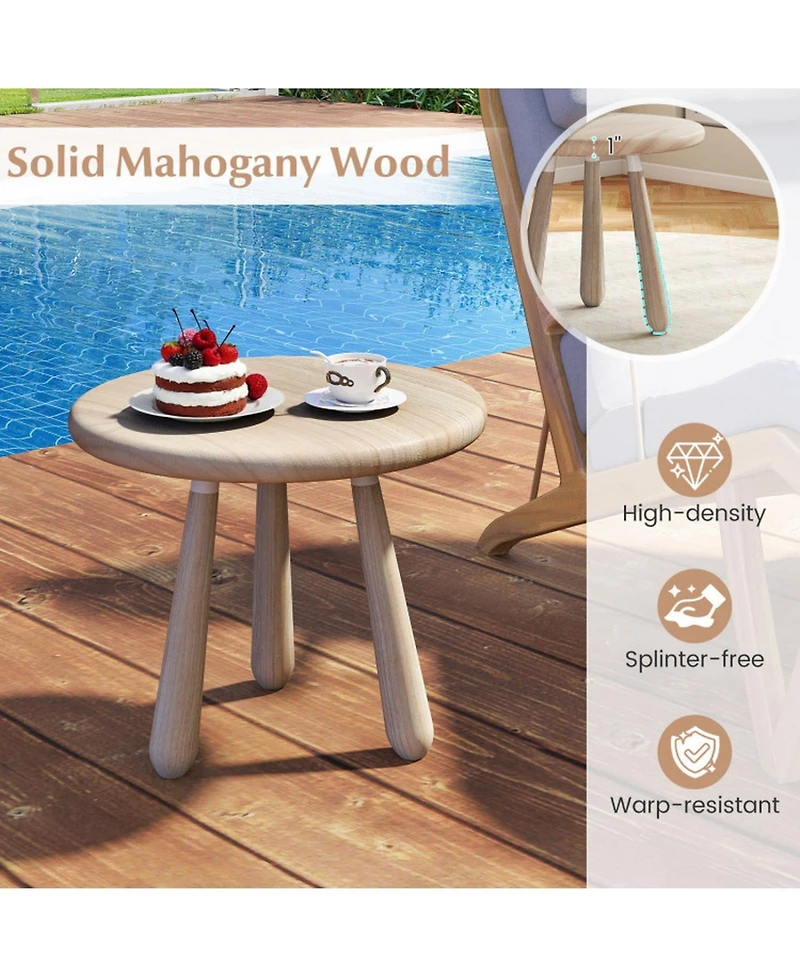 Gouun 18 in Round Mahogany Wood Outdoor Side Table with Thickened Board