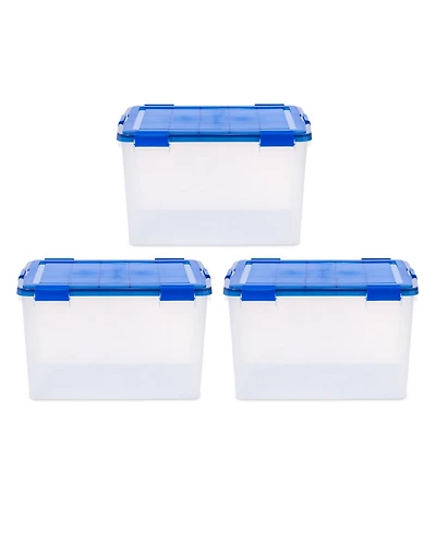 Iris Usa 3Pack 74qt Weatherpro Airtight Plastic Storage Bin with Lid and Seal and Secure Latching Buckles