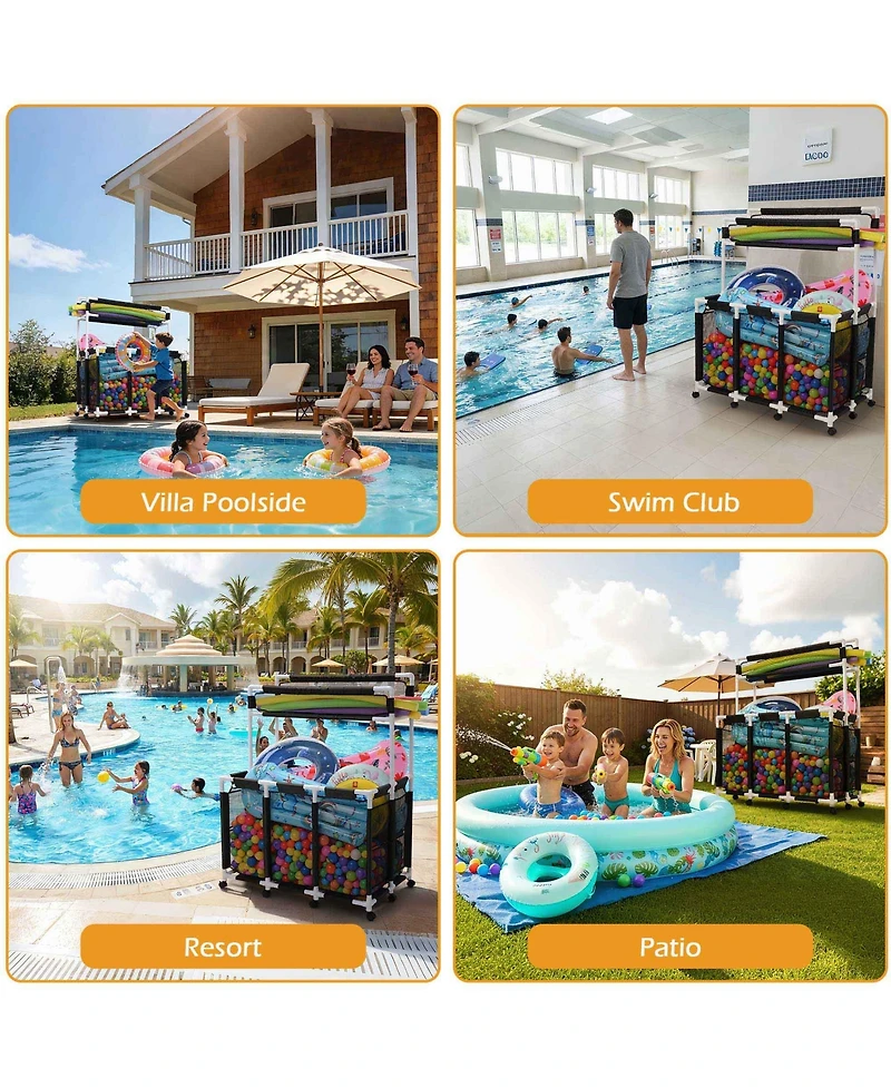 Yescom 424 Gallon Pool Float Storage Bin for Toys Raft Noodles 52"x33"x67" 2 Tiers Rolling Cart