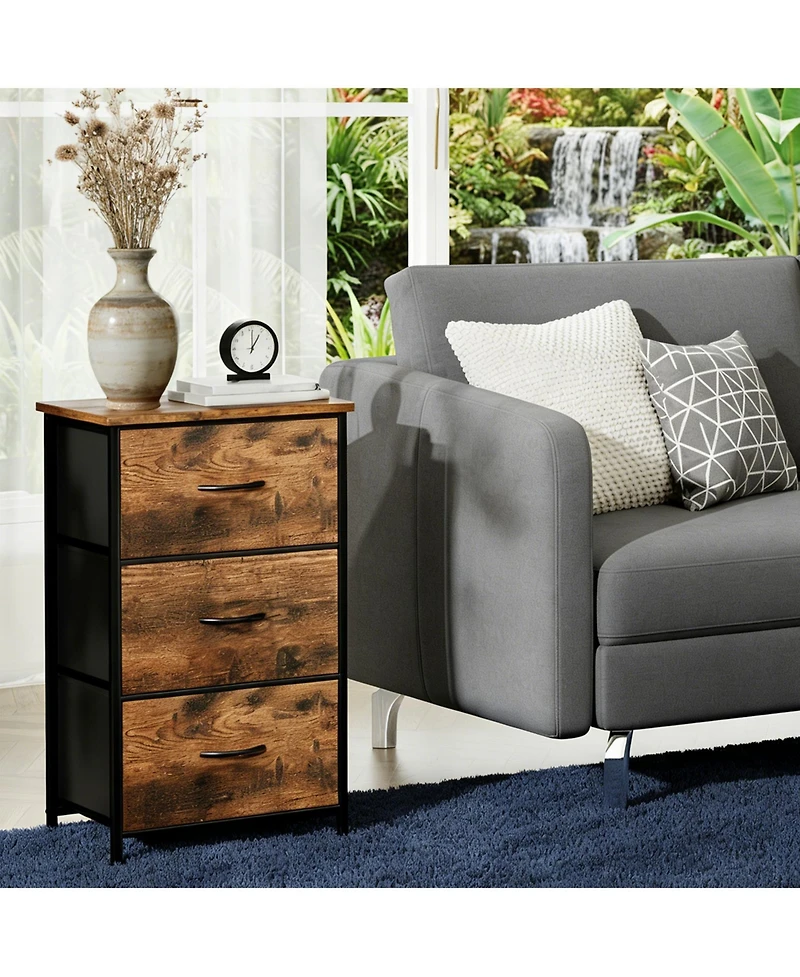 gaomon 3 Drawer Dresser for Bedroom, Compact Wood Grain Print Organizer with Fabric Bins.