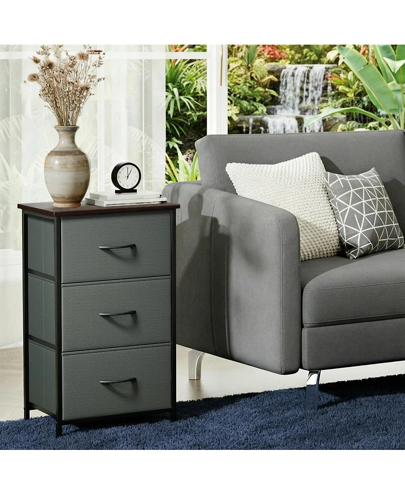 gaomon 3 Drawer Dresser for Bedroom, Compact Wood Grain Print Organizer with Fabric Bins.