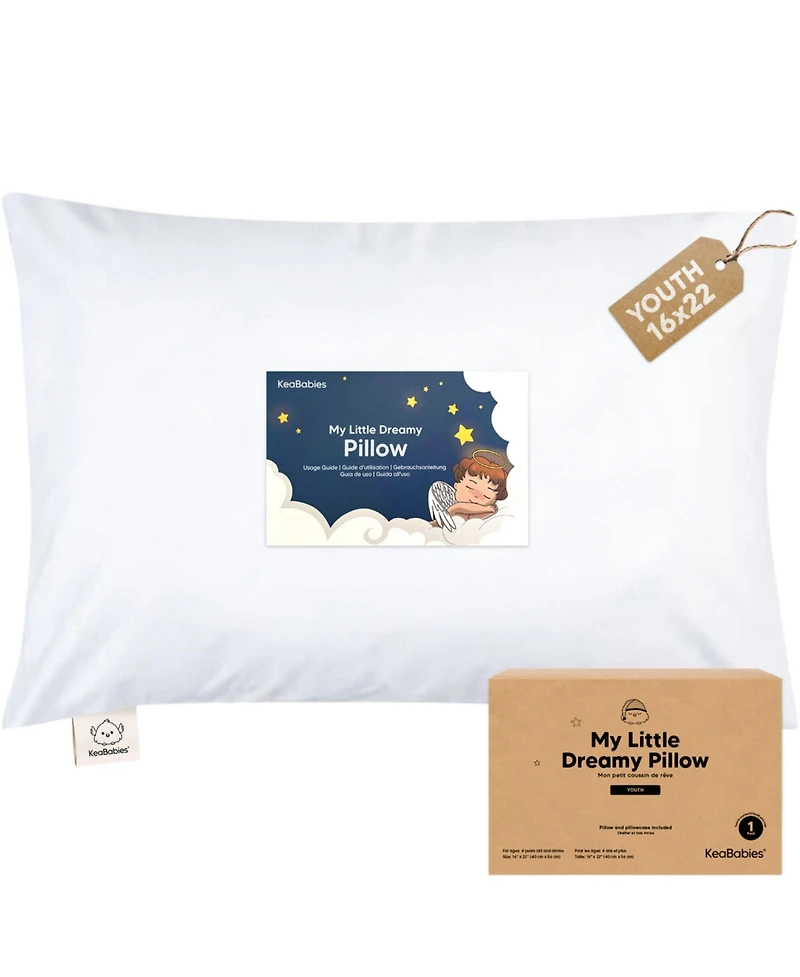 KeaBabies Youth Pillow with Pillowcase Soft Organic Cotton Kids Pillows for Sleeping, Travel, School