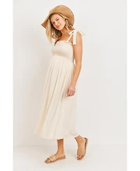 Hello Miz Maternity Smocked Tie-Shoulder Midi Dress