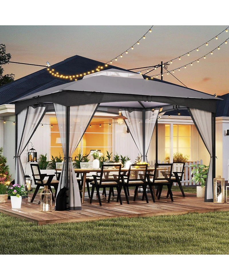 Slickblue 10 X 12 Ft Patio Gazebo with Netting Walls 4 Sandbags.