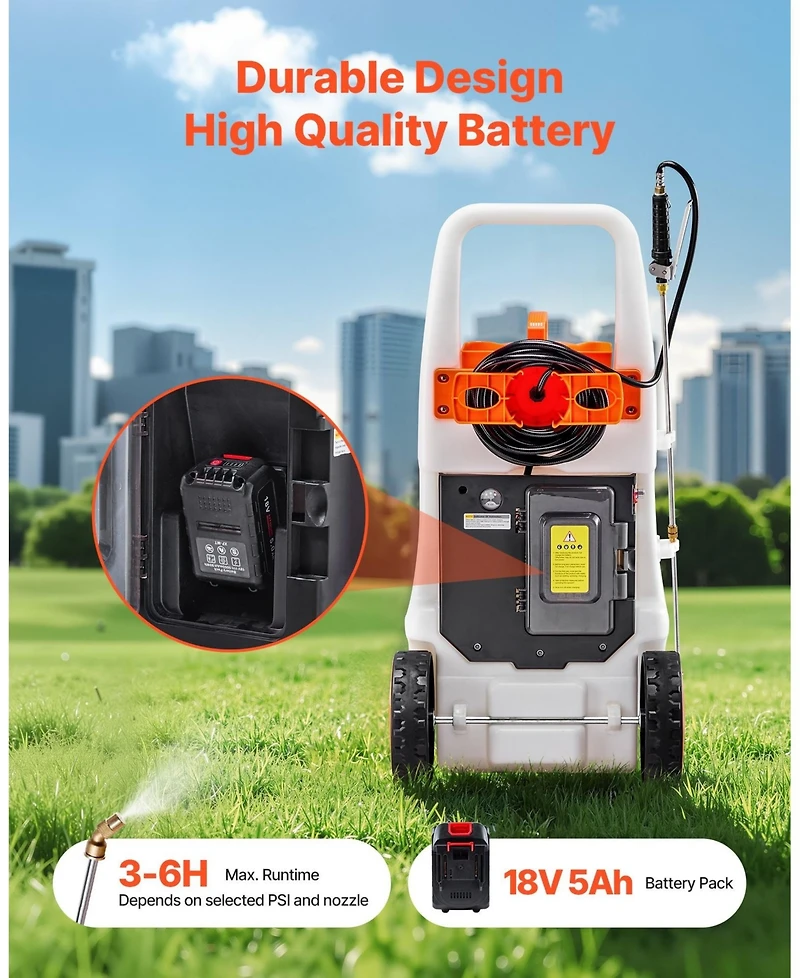 Sugift Battery-Powered Sprayer, 13.1 Gallons, Electric Weed Sprayer with Wheels