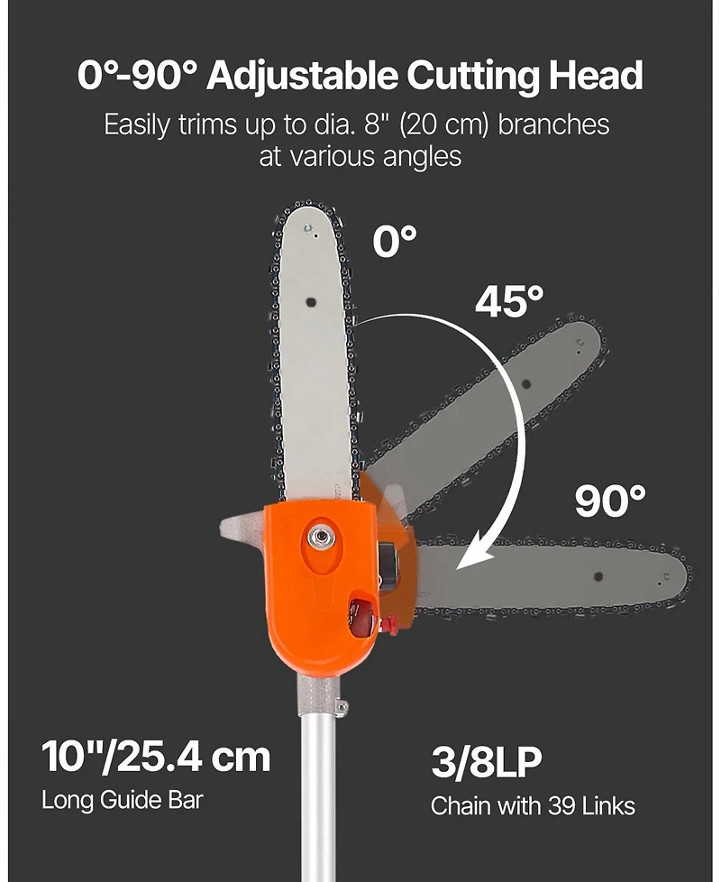 Sugift Gas Pole Saw, 43CC, 10" Cutting Bar, Extendable for Tree Trimming, Pruning