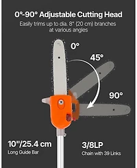 Sugift Gas Pole Saw, 43CC, 10" Cutting Bar, Extendable for Tree Trimming, Pruning