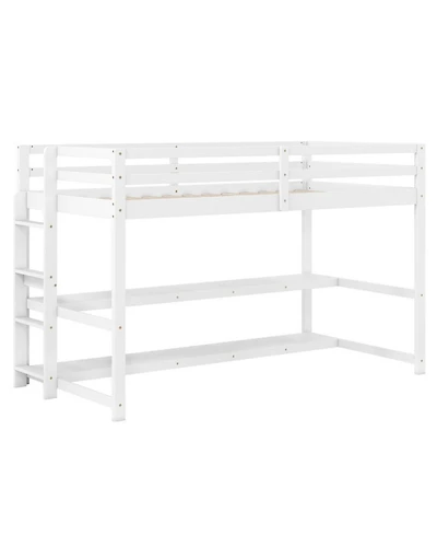 Gouun Kids Loft Bed with Storage Shelves and Safety Guardrails