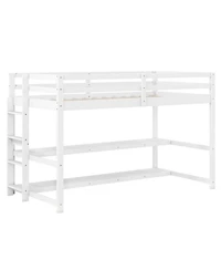 Gouun Kids Loft Bed with Storage Shelves and Safety Guardrails