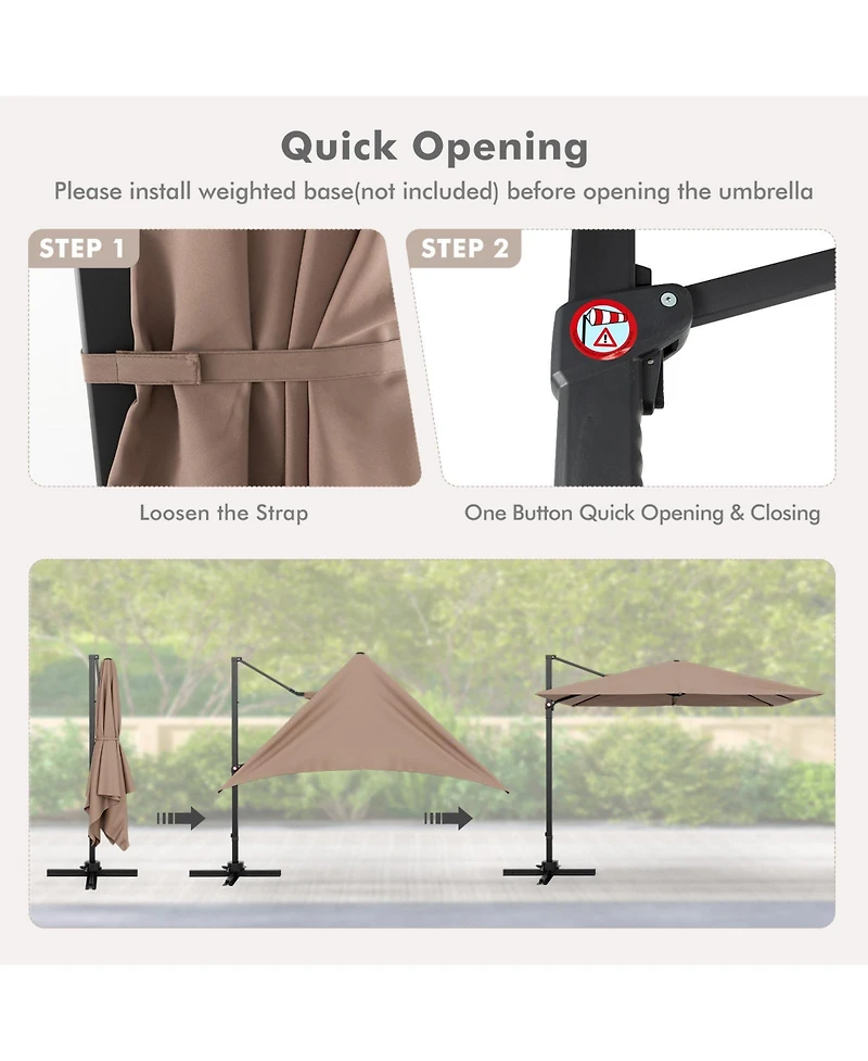 Sugift 9.5 ft Square Patio Cantilever Umbrella with 360 Rotation
