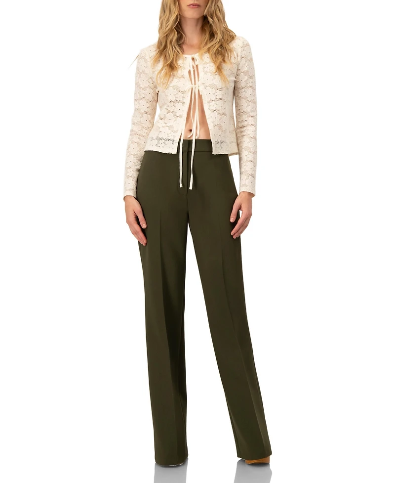 Ivonne Women's Straight Solid Gabardine Trousers
