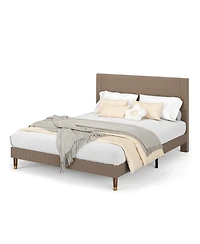 homfan upholstered platform bed with headboard, modern low profile design, sturdy metal frame, wood slats, noise free, no box spring