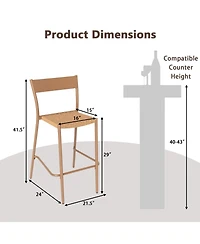 Sugift Patio Barstools Set of 4 with Rattan Seat and Metal Backrest