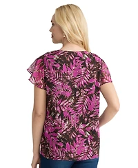 Jones New York Women's Printed V-Neck Top