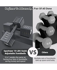 Sportneer Adjustable Dumbbells Hand Weights Set 5 in 1 10 Lb Set of 2 Fast Adjust Free Weights for Women Men Home Gym Exercise Strength