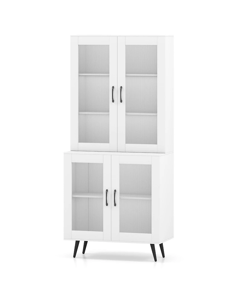 Gouun Tall Kitchen Pantry Cabinet with 4 Transparent Doors