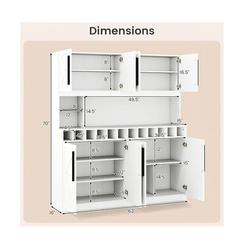 Gouun 70 in Farmhouse Pantry Cabinet Kitchen Buffet Hutch with 4 Cabinets