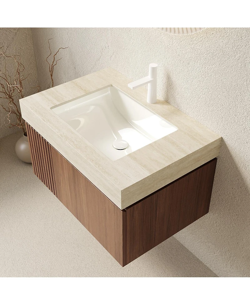 Sillysis Modern Floating Bathroom Vanity with Sintered Stone Top, Undermount Sink, Soft Close Drawer and Ample Storage
