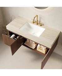 Sillysis Floating Bathroom Vanity with Sintered Stone Top, 3-Hole Undermount Ceramic Sink, Soft Close Storage, Pre-Assembled
